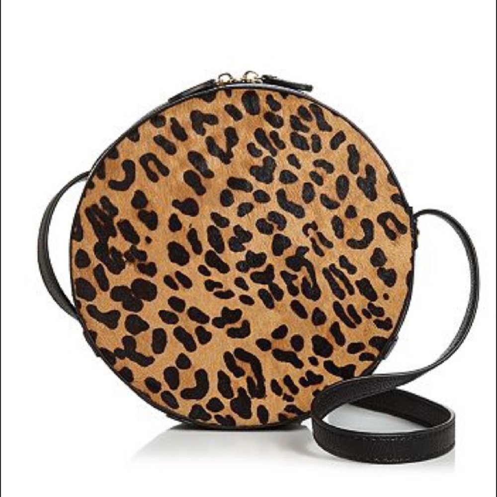 Aqua leopard calf hair circle crossbody bag